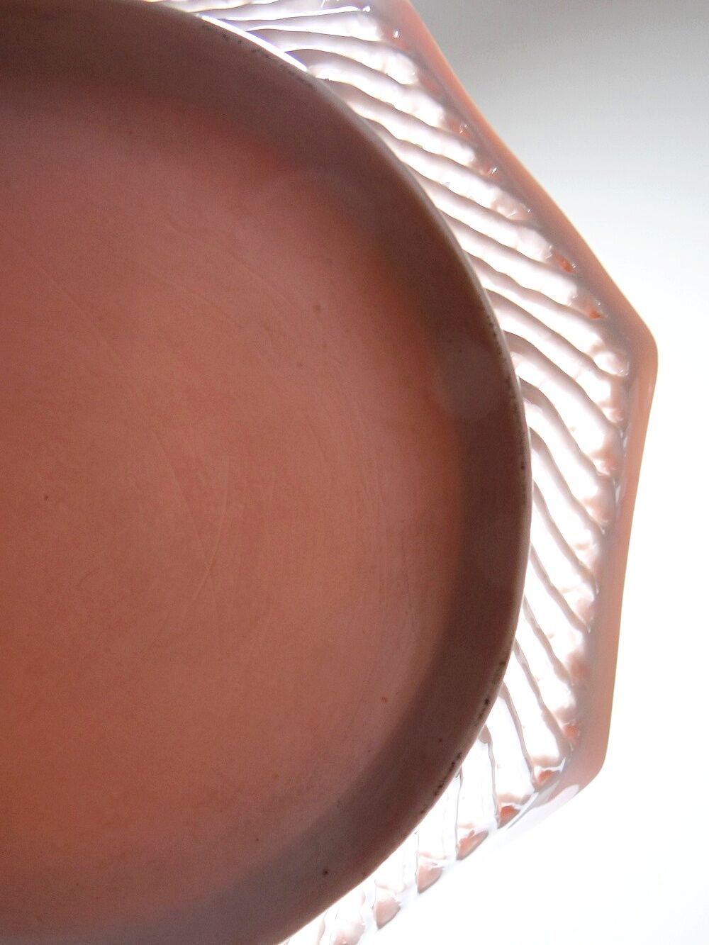Pale pink woven octagonal porcelain bowl, circa 1950.