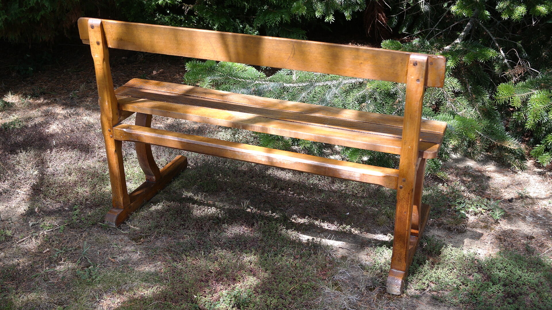 Old solid oak church pew
