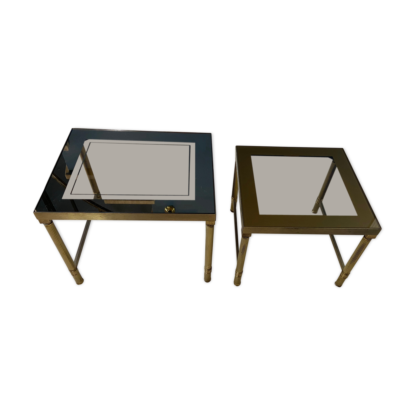 Tables gigognes vintage 1970 métal doré & verre