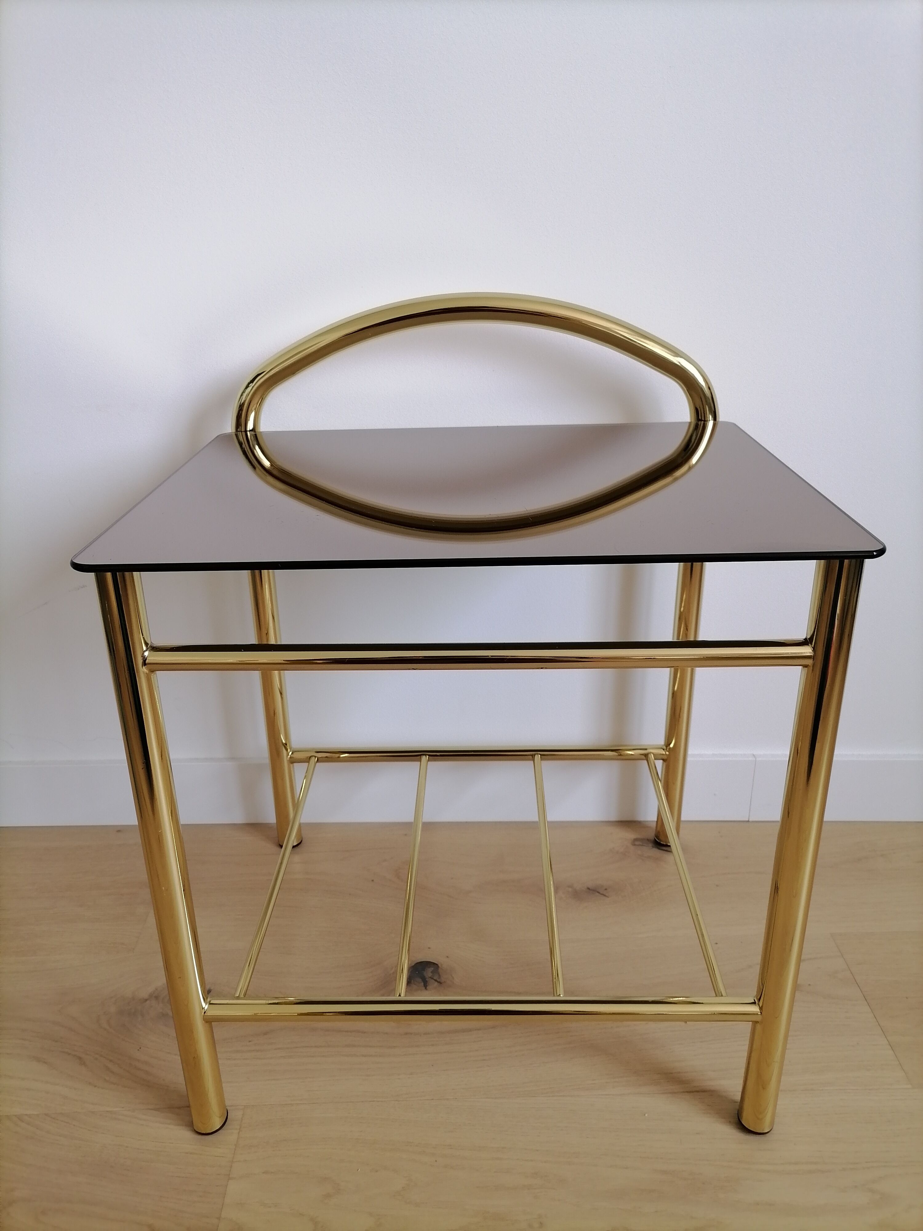 Side table gilded metal and glass