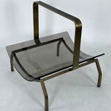 Fontana Arte, Mid-Century brass and curved glass magazine holder. Italy 1960s