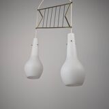 Italian Pendant Lamp with Opaline Shades & Brass, Stilnovo Style, 1950s