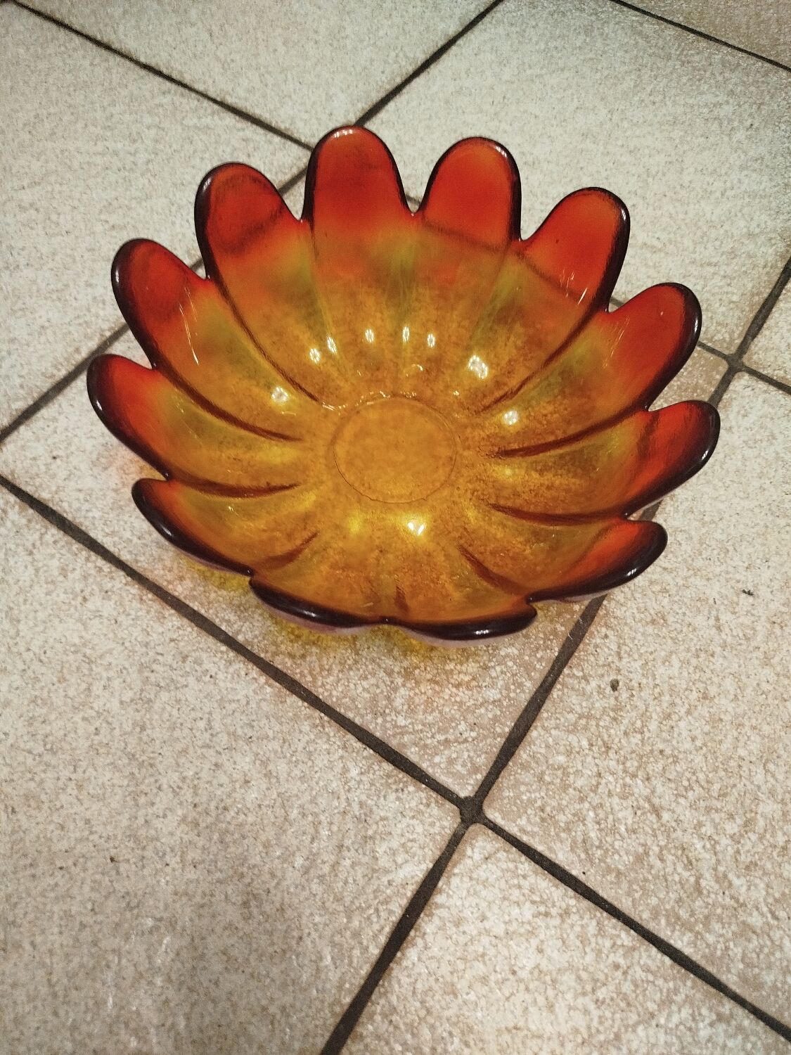 Very rare Indiana glass, amber lotus flower.