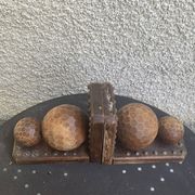Pair of vintage carved wood and metal ball bookends