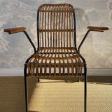 Set of 4 vintage rattan and bamboo chairs by Schumacher, Belgium 1950s.