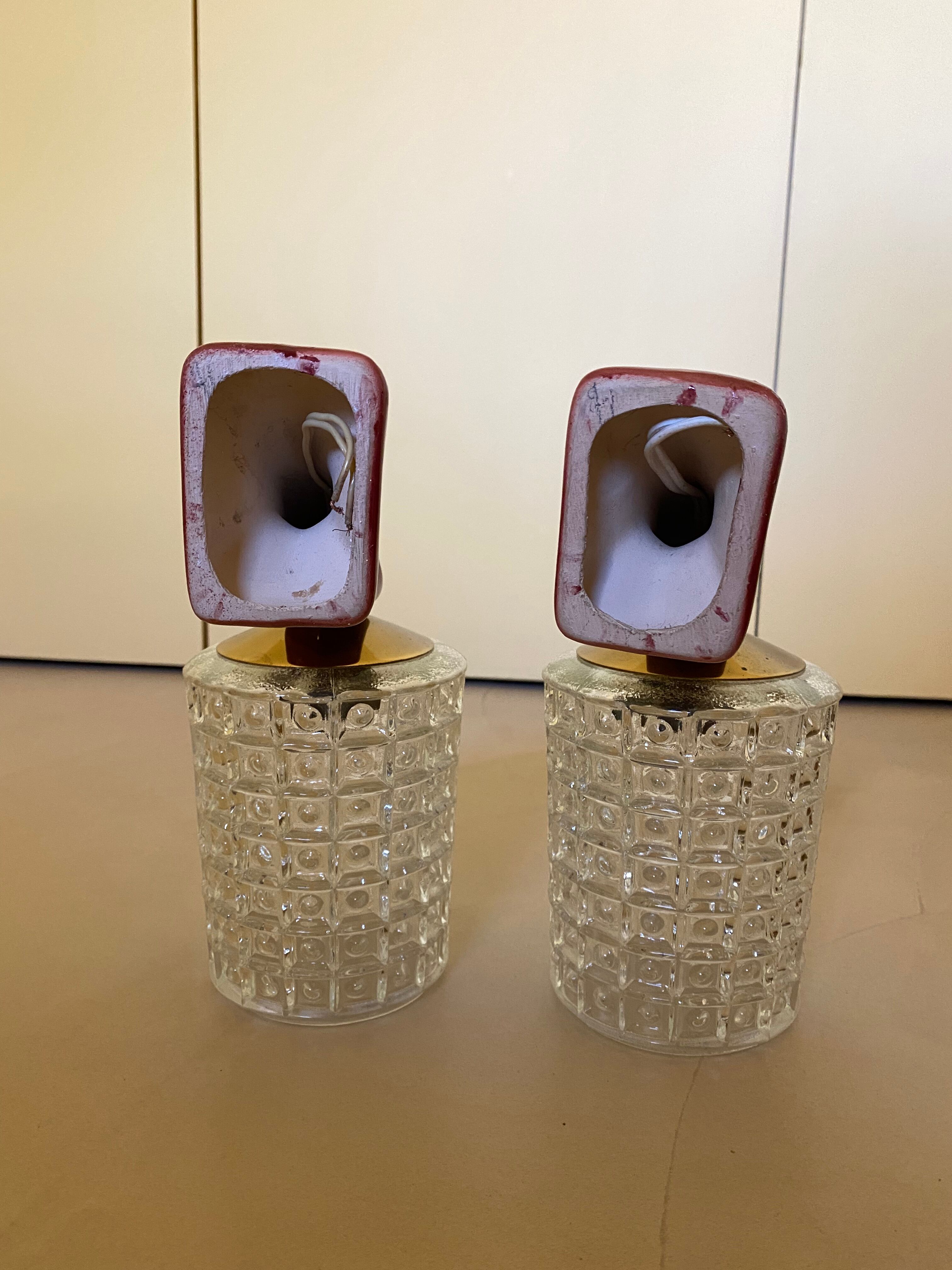 Pair of vintage wall sconces glass and porcelain