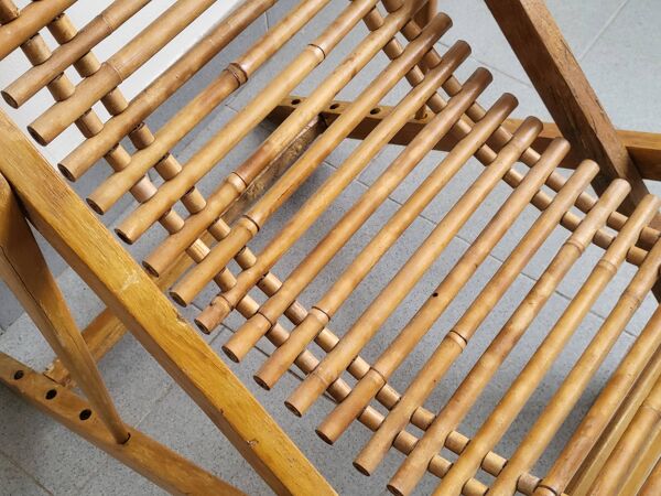Chaise longue enfant en bambou & hêtre vintage 1950