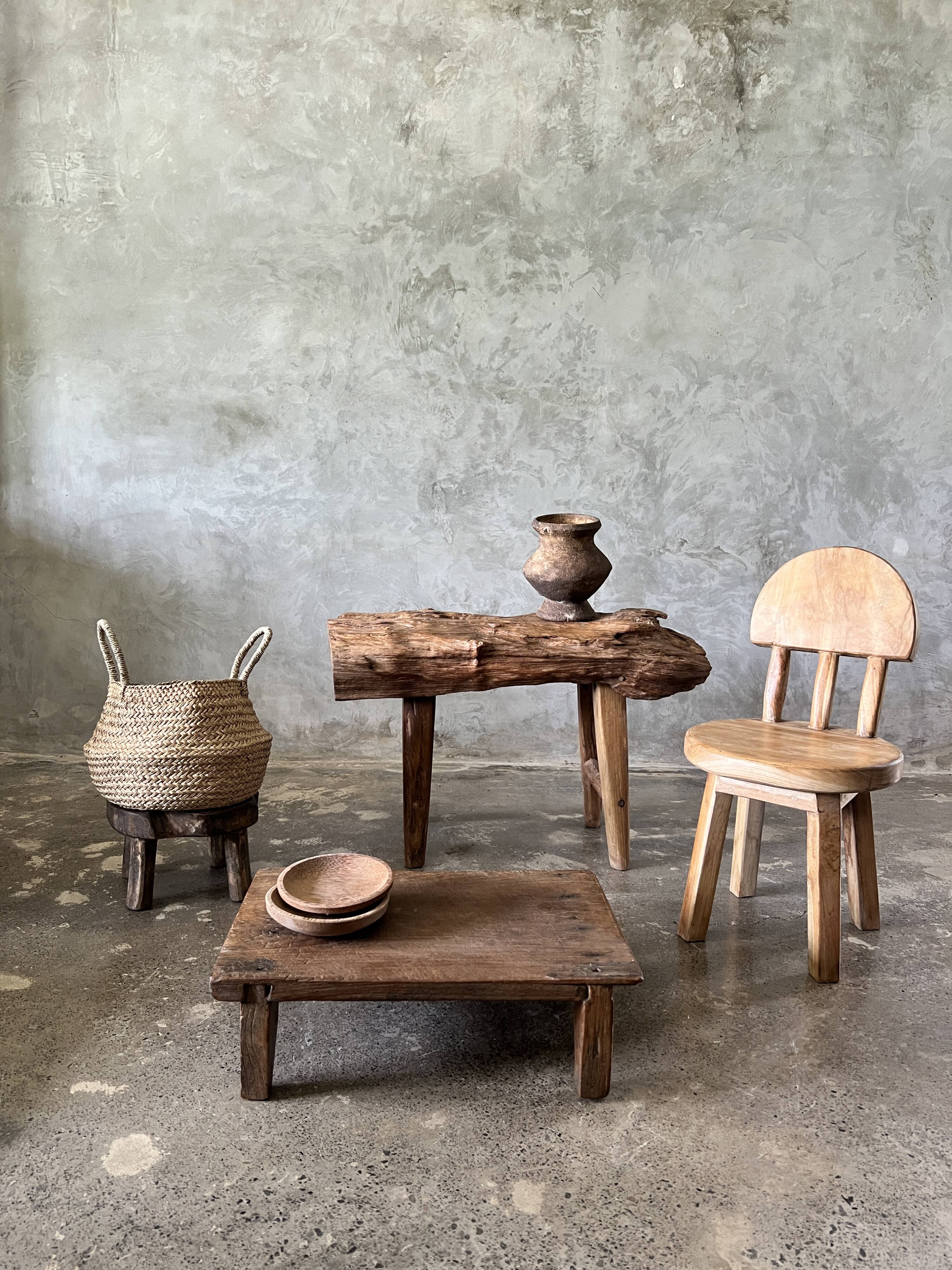 Small child's chair in natural blond teak back with three bars