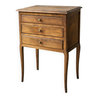 Antique wooden bedside table – 3 drawers – curved legs – house of faith spirit