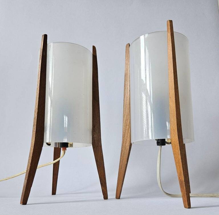 Pair of Mid-Century Table Lamps Pokrok Zilina, Tripod, Rocket, 1970s