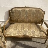 Louis XVI style living room in gilded wood. Napoleon III period