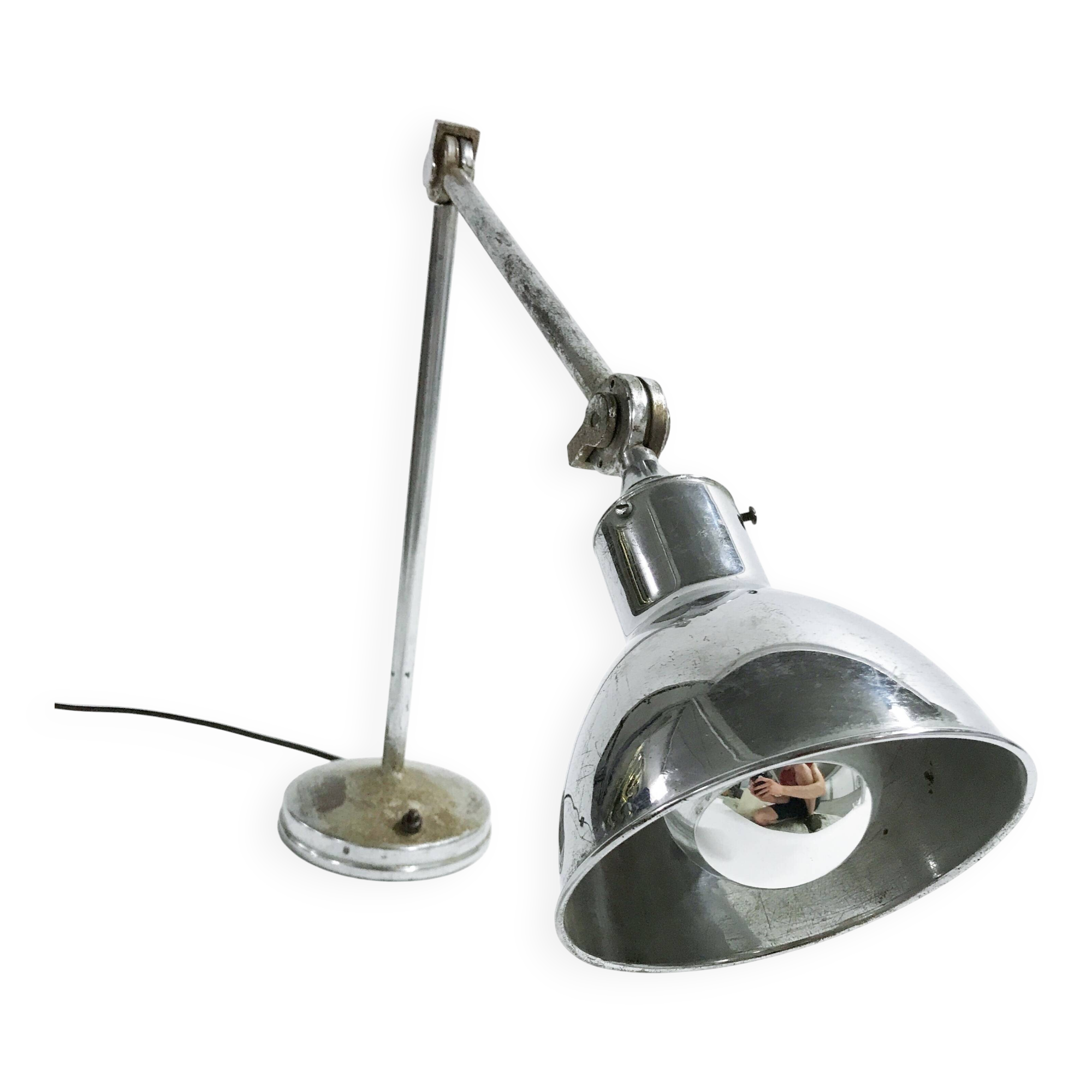 Vintage industrial chrome work light by AGI, 1930s