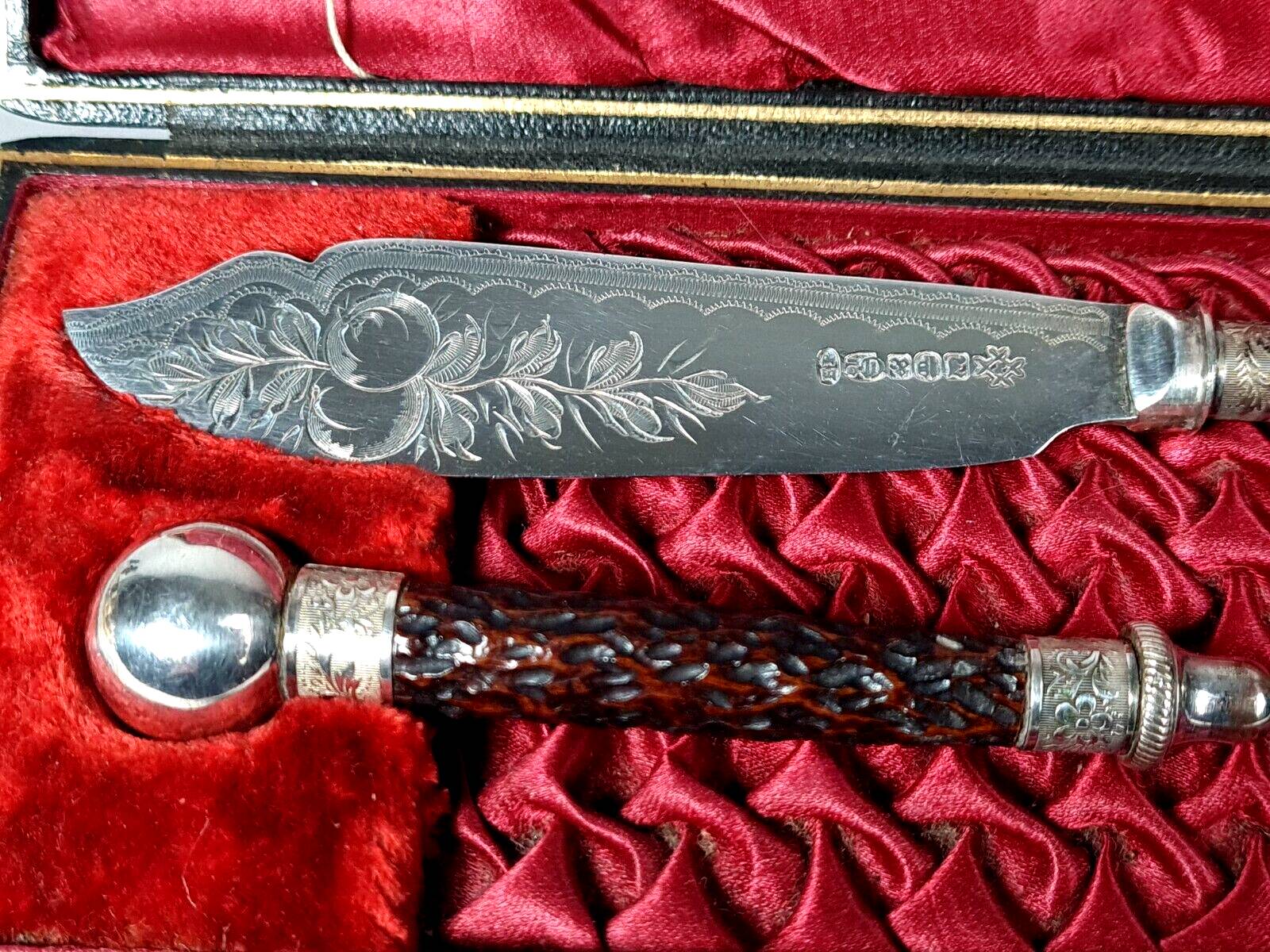 Antique English silver plated and wood dessert service cutlery B522