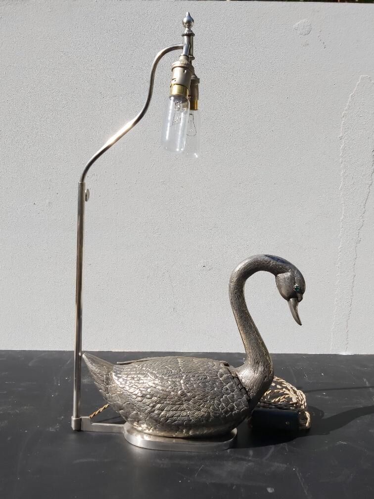 Silver bronze swan lamp 70s