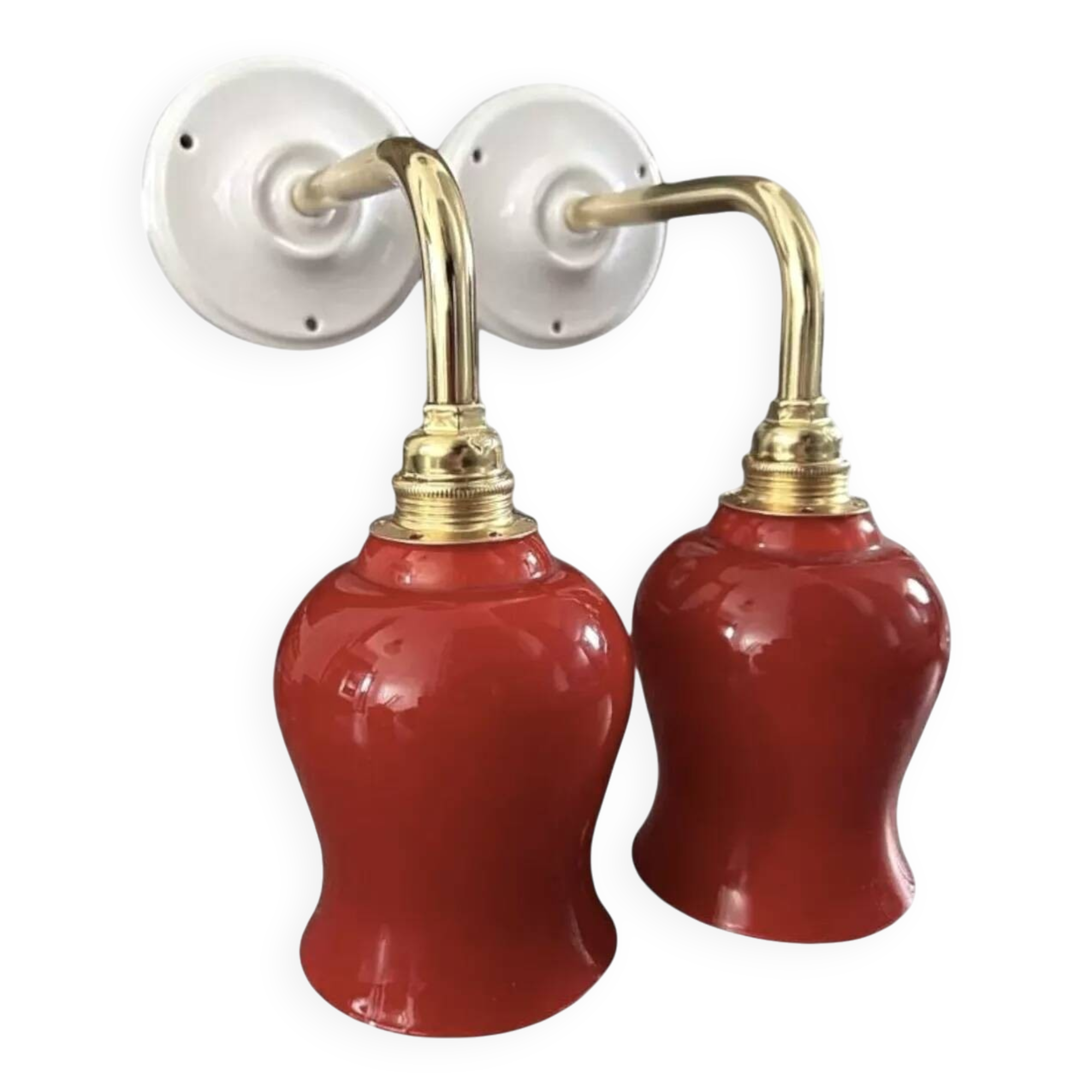 Pair of ceramic and glass wall sconces