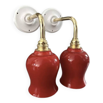 Pair of ceramic and glass wall sconces