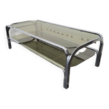 Chromed metal coffee table with smoked glass top from the 70s