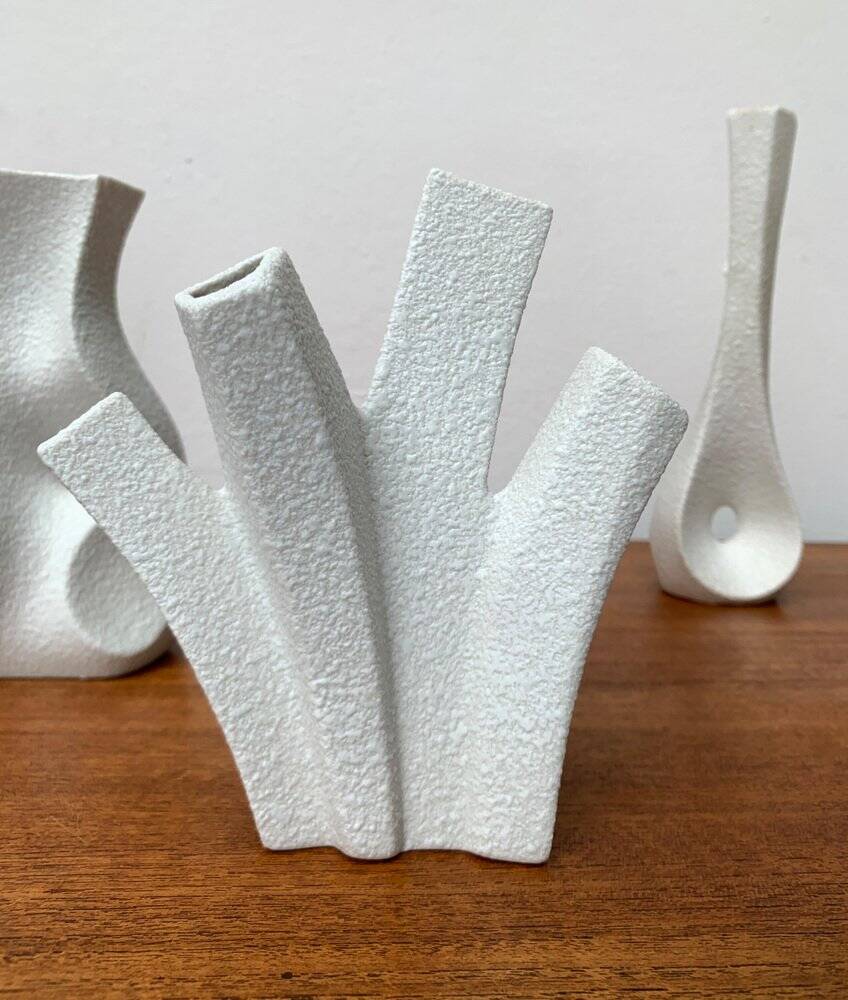 White sculptural vases by Peter Müller for Sgrafo Modern, 1960s, set of 6.