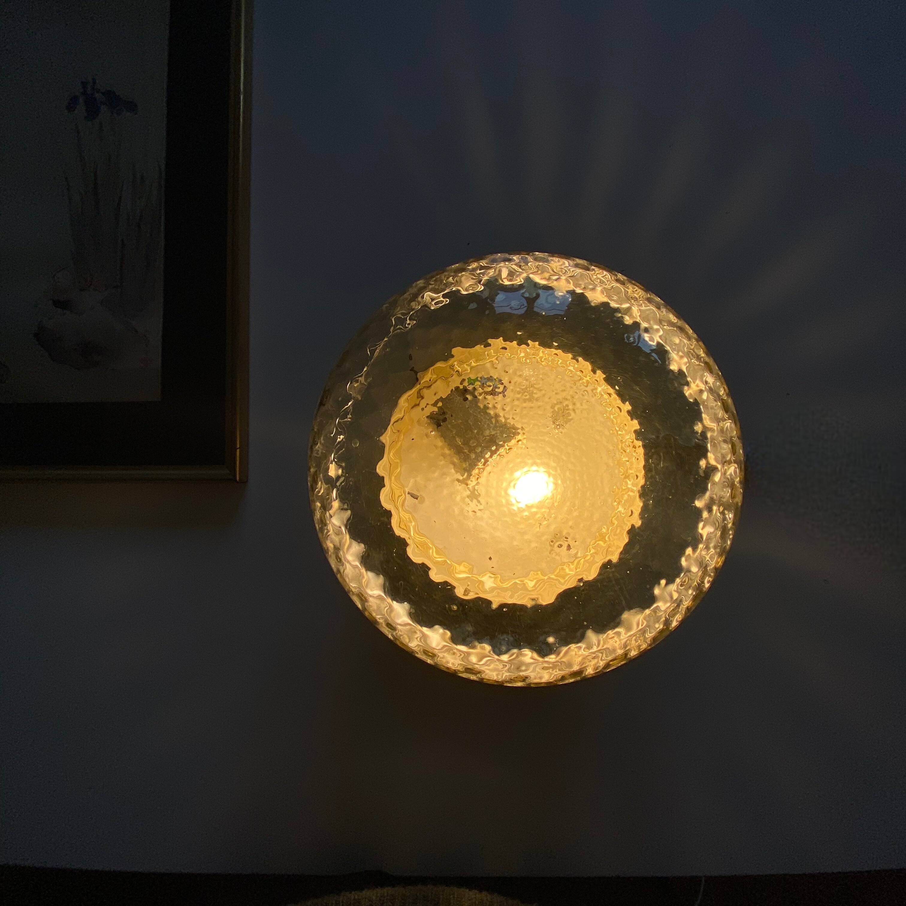 Vintage round wall lamp in golden yellow glass, 23 cm ceiling light.