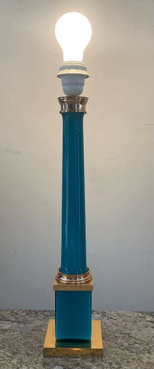 Vintage column lamp base in opaline and brass