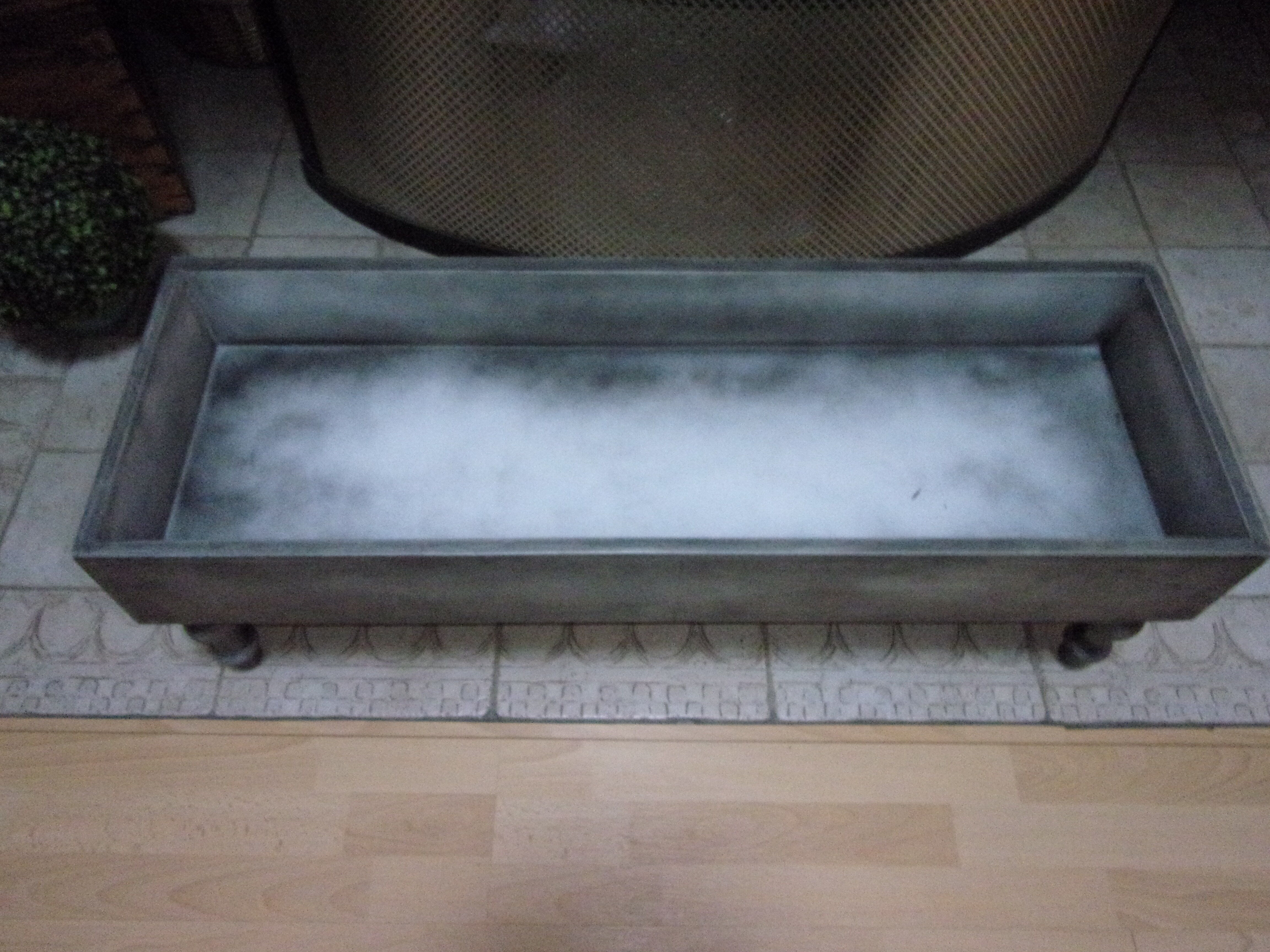Large baroque style interior planter in gray patinated wood