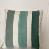 Two-sided stripe cushion solid green tones mustard