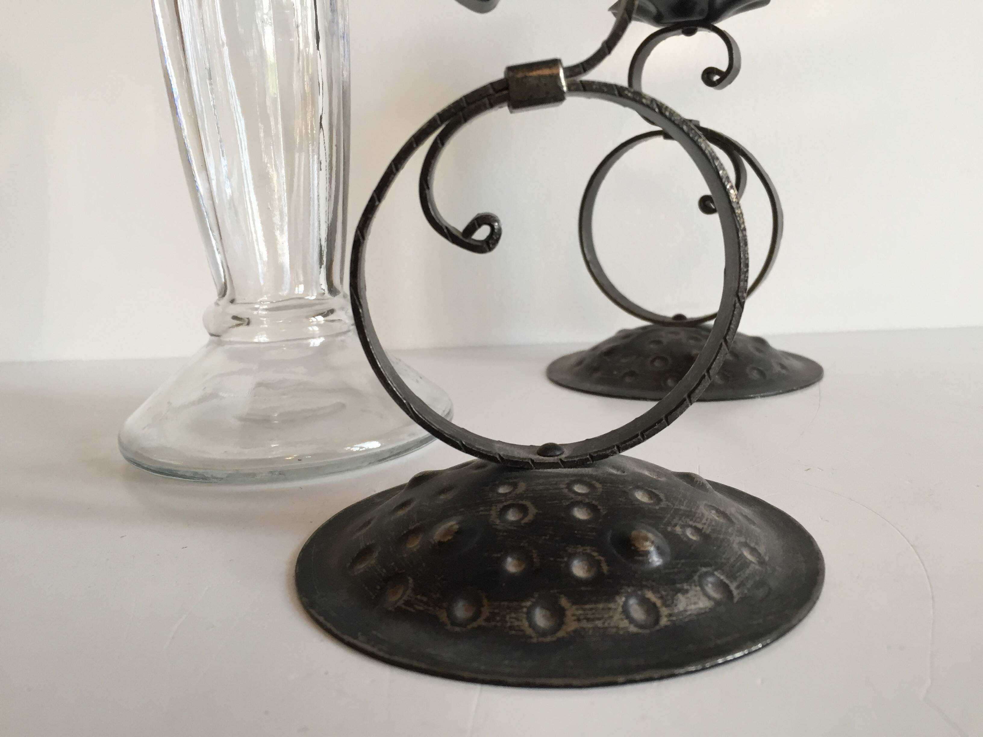 Bougeoirs verre et métal vintage