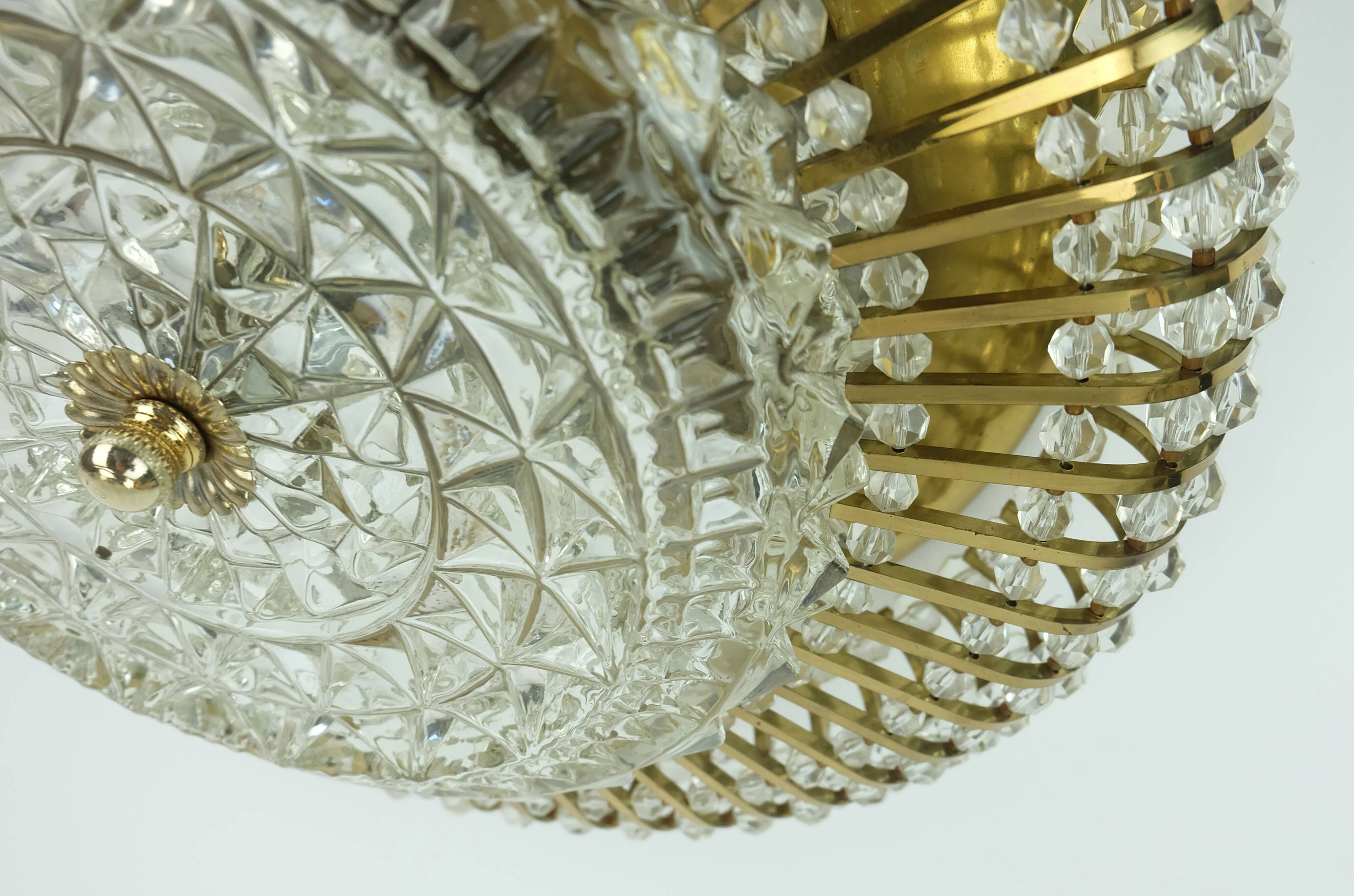 glamorous 1960s mid century CEILING LAMP ceiling fixture brass and glass