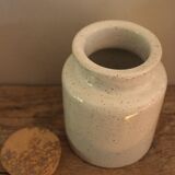 Mottled glazed stoneware mustard pot with cork stopper