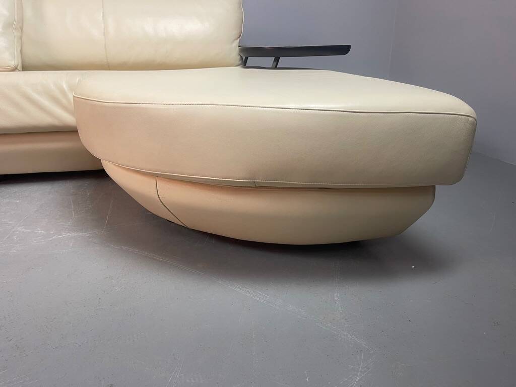 Exceptional Mid-Century Frighetto Italian Cream Leather Landscape Sofa with