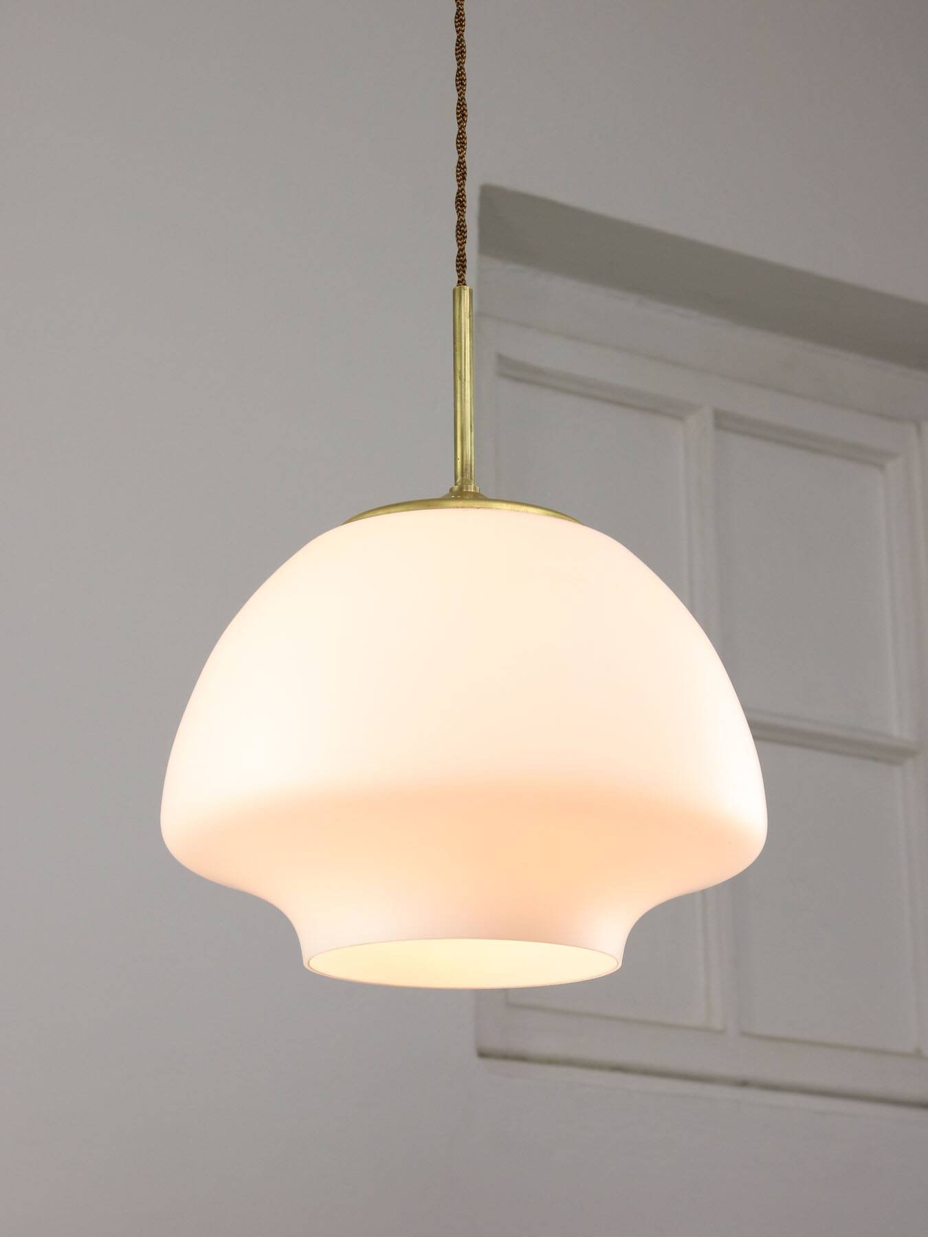 Mid-Century Modern Italian Opaline Glass and Brass Pendant Lamp