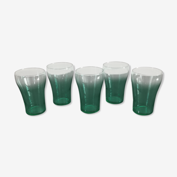 5 old vintage emerald green glasses