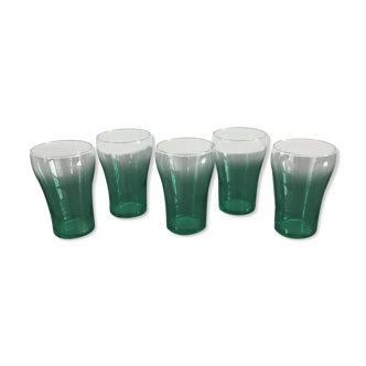 5 old vintage emerald green glasses