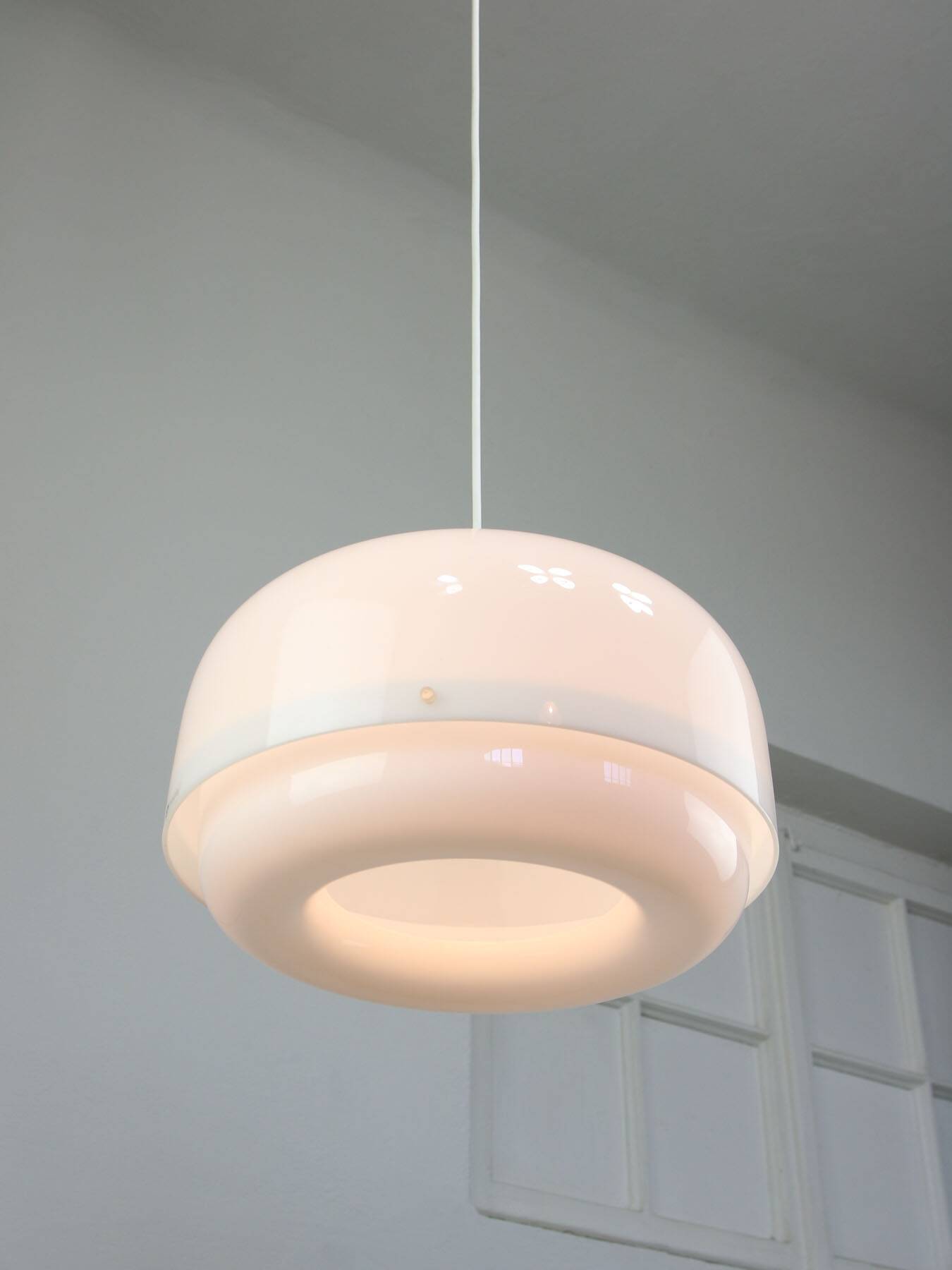 Italian White Medusa Pendant Brass Edition by Luigi Massoni for Guzzini, 1970s