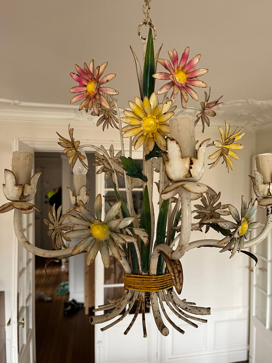 Lustre émaillée bouquet fleurs naïve