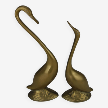 anciennes statuettes cygnes oies laiton déco vintage brass swans 50s