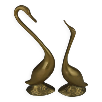 anciennes statuettes cygnes oies laiton déco vintage brass swans 50s