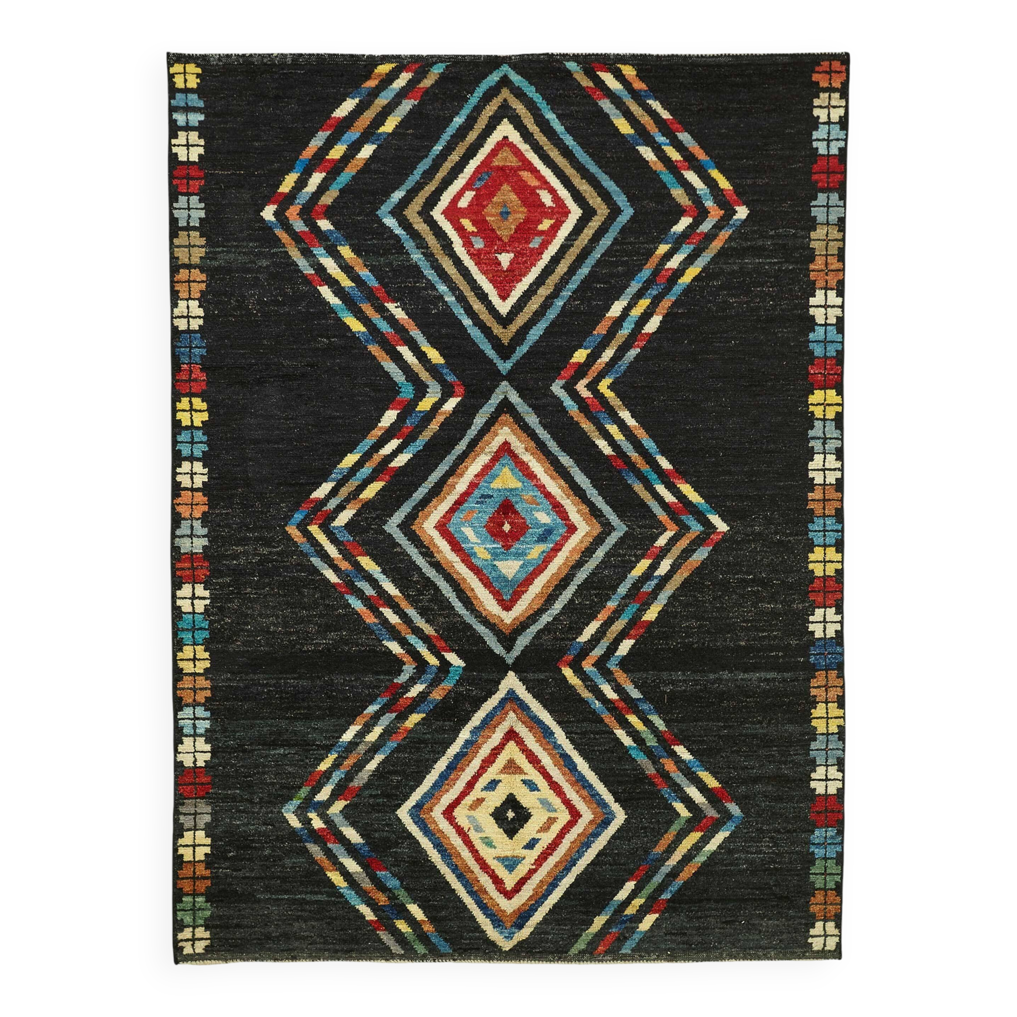 Hand-Knotted Turkish Contemporary 172 cm x 241 cm Black Wool Carpet