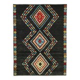 Hand-Knotted Turkish Contemporary 172 cm x 241 cm Black Wool Carpet