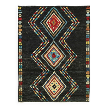 Hand-Knotted Turkish Contemporary 172 cm x 241 cm Black Wool Carpet