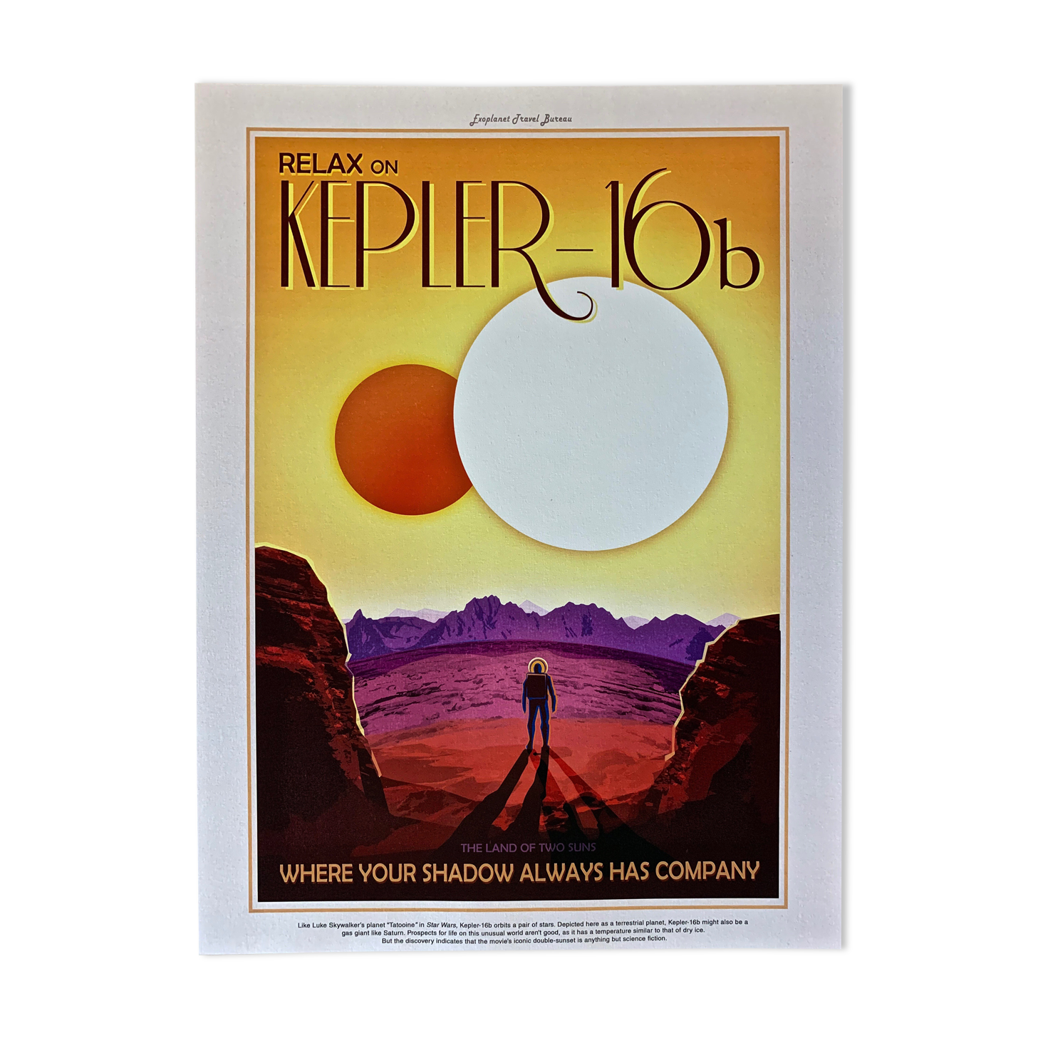 Impression lithographique de la planète kepler-16b issue de la série "visions du futur"