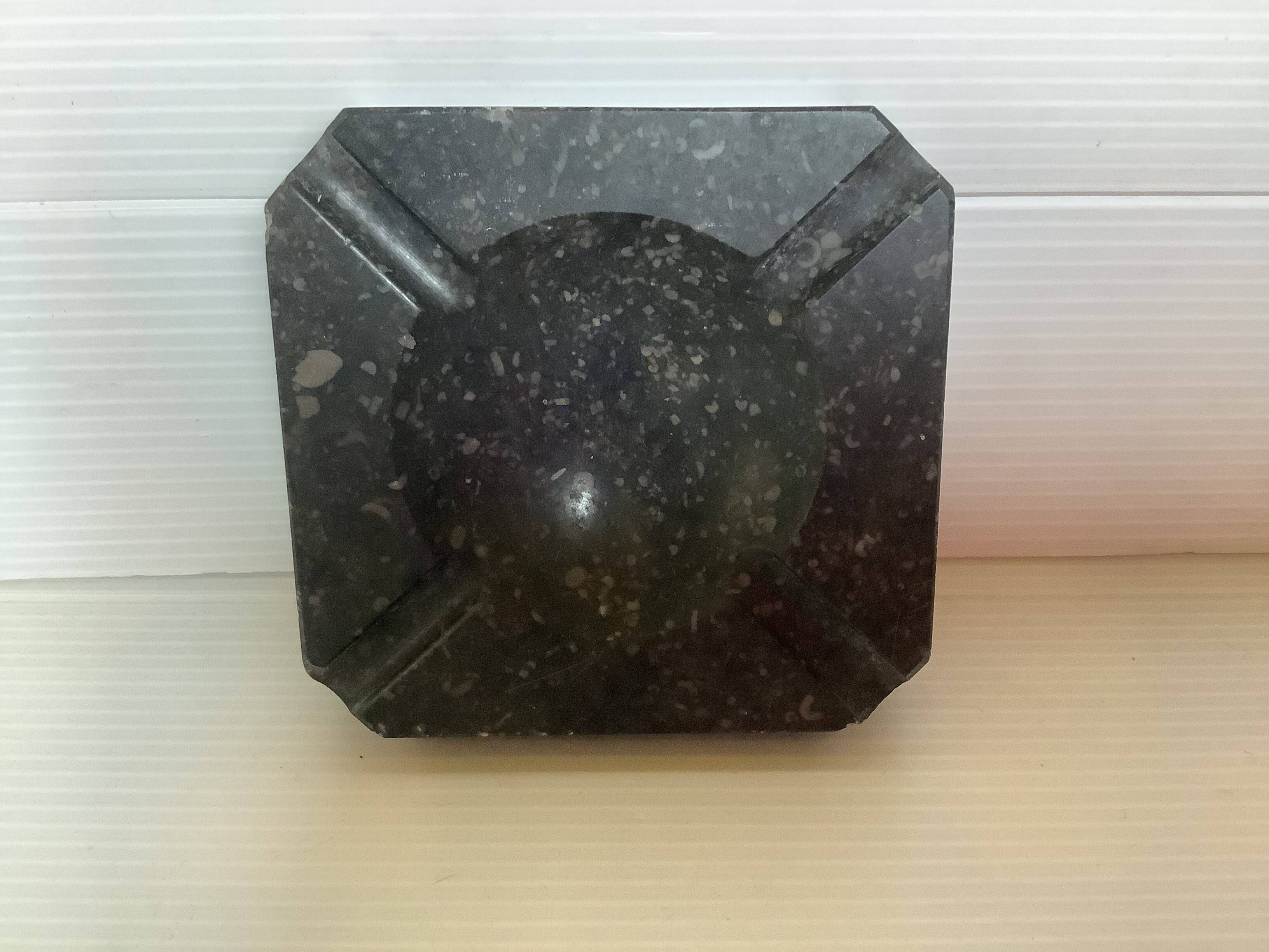 Square black marble ashtray and catchall.