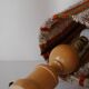 Vintage table lamp made of wood and knitted wool.