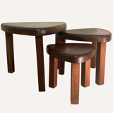 Brutalist oak organic curved oval side or nesting tables, Dutch ca 1960
