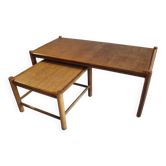 Tables basses gigognes vintage - bois et rotin tressé -couleur naturel – années 60