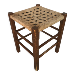 Tabouret en bois avec assise cordage