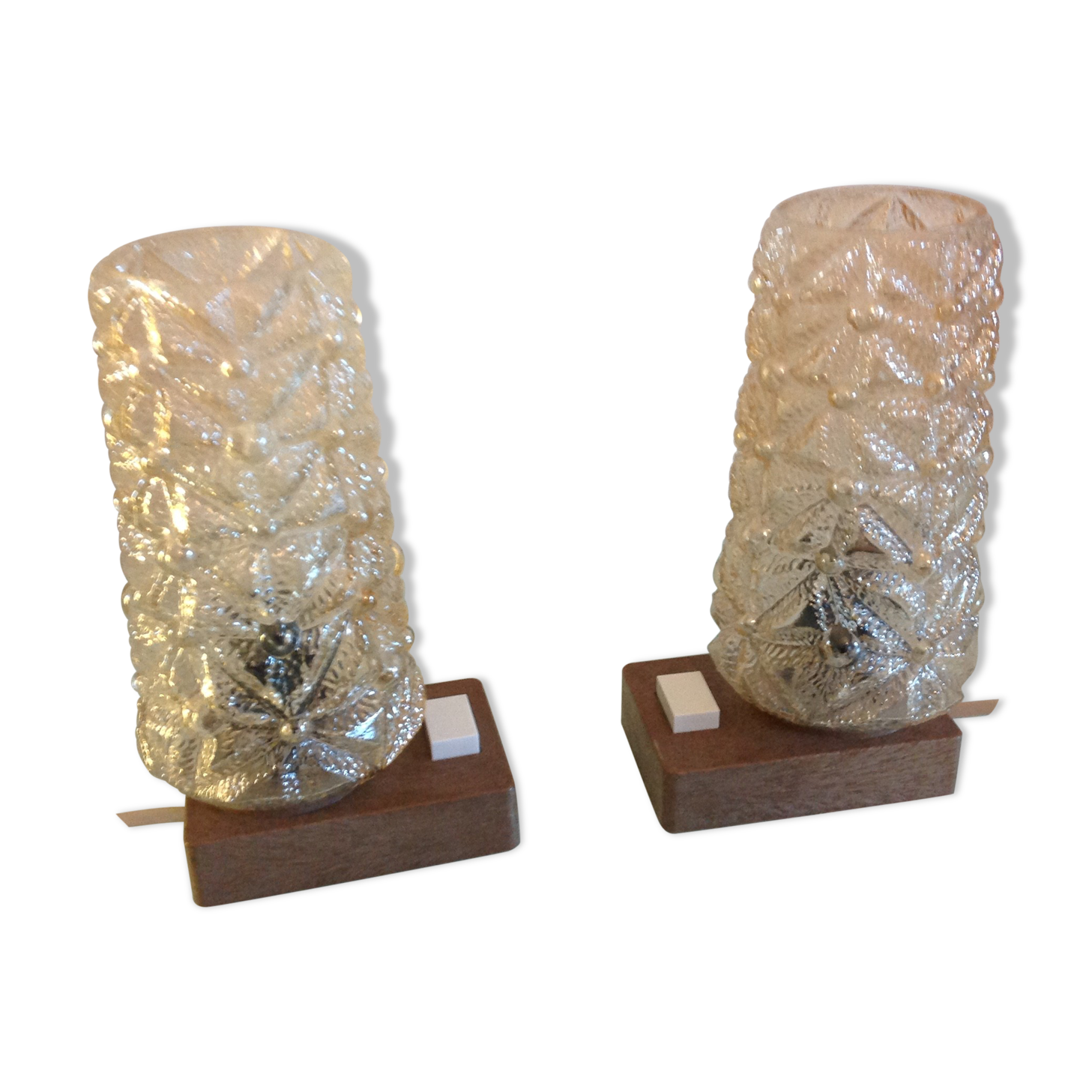 Pair of vintage bedside lamps in conical smoked glass