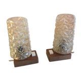 Pair of vintage bedside lamps in conical smoked glass