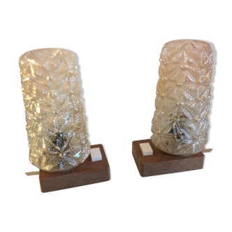 Pair of vintage bedside lamps in conical smoked glass