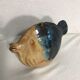 Old vase spades flowers fish ceramic beige & blue decoration vintage